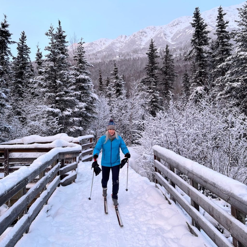 Skiing on the Eagle River Nature Center Trails in Alaska