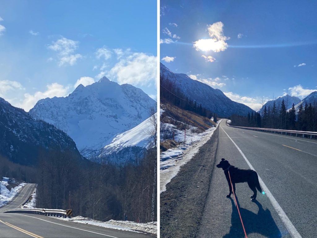 Views in Alaska on running ro