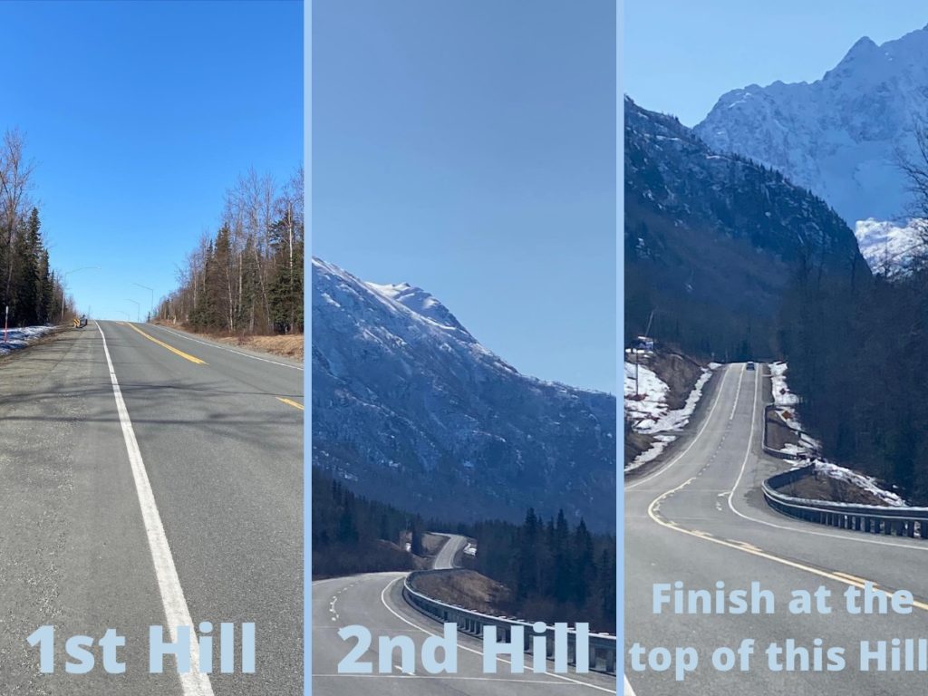 Hills on Eagle River Road during a 4 mile training run.