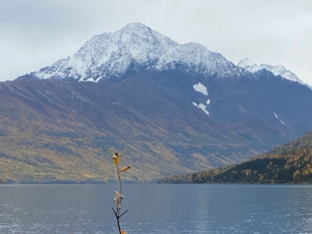 Termination dust on the local mountains in alaska