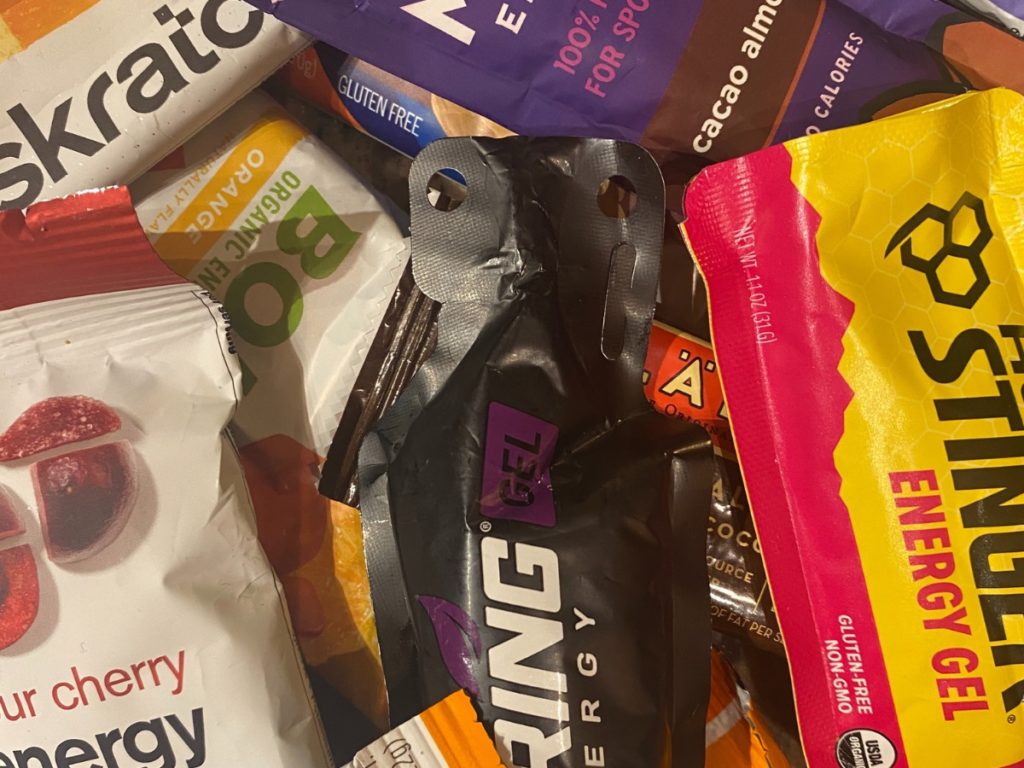 assorted energy gels and chews