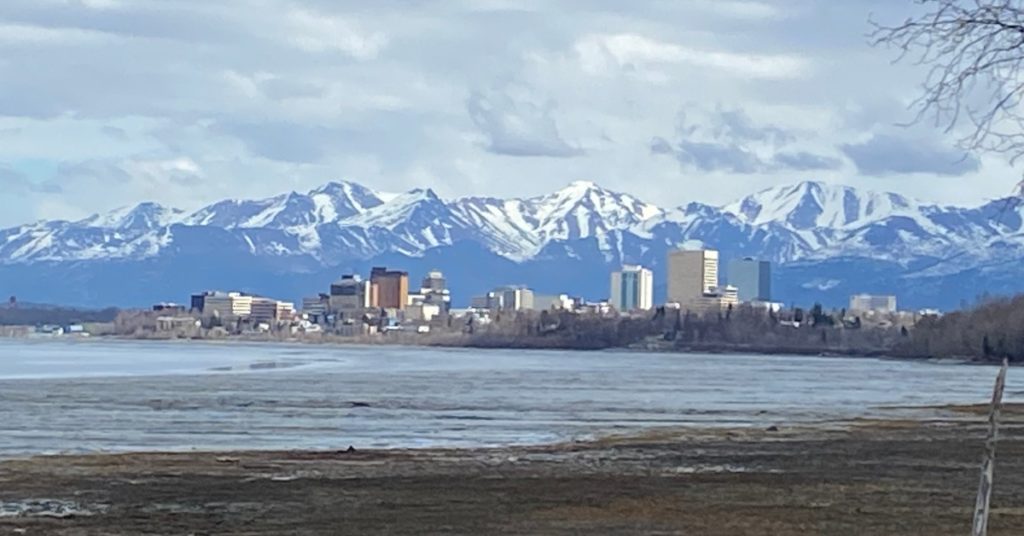 View of downtown Anchorage from the running trail